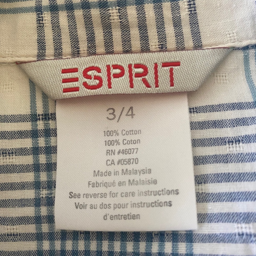 Esprit Plaid Women Sleeveless Vintage Dress Blue Double Breasted Cotton Pleated - Picture 3 of 10